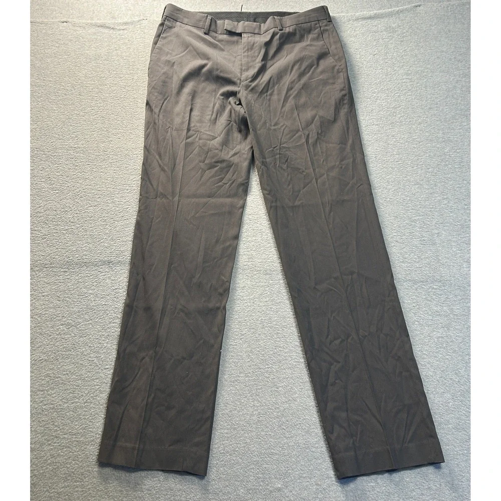 Dress Pants Mens Gray 34x34 Stretch Flat Front Career Office Business Trousers